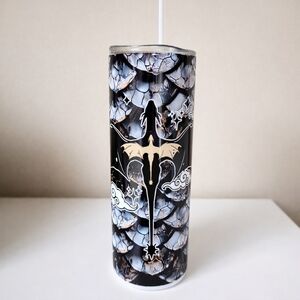 Fourth Wing Tumbler Stainless Steel 20 Oz. With Plastic Straw - Black and Gold